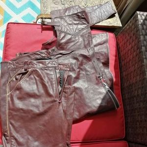 Suede Lined Caps Set w/ matching Leather Pants
